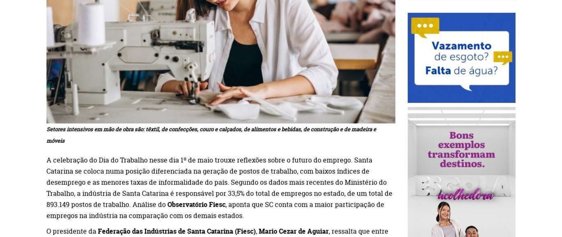 SC lidera ranking nacional de participação da indústria no mercado de trabalho
