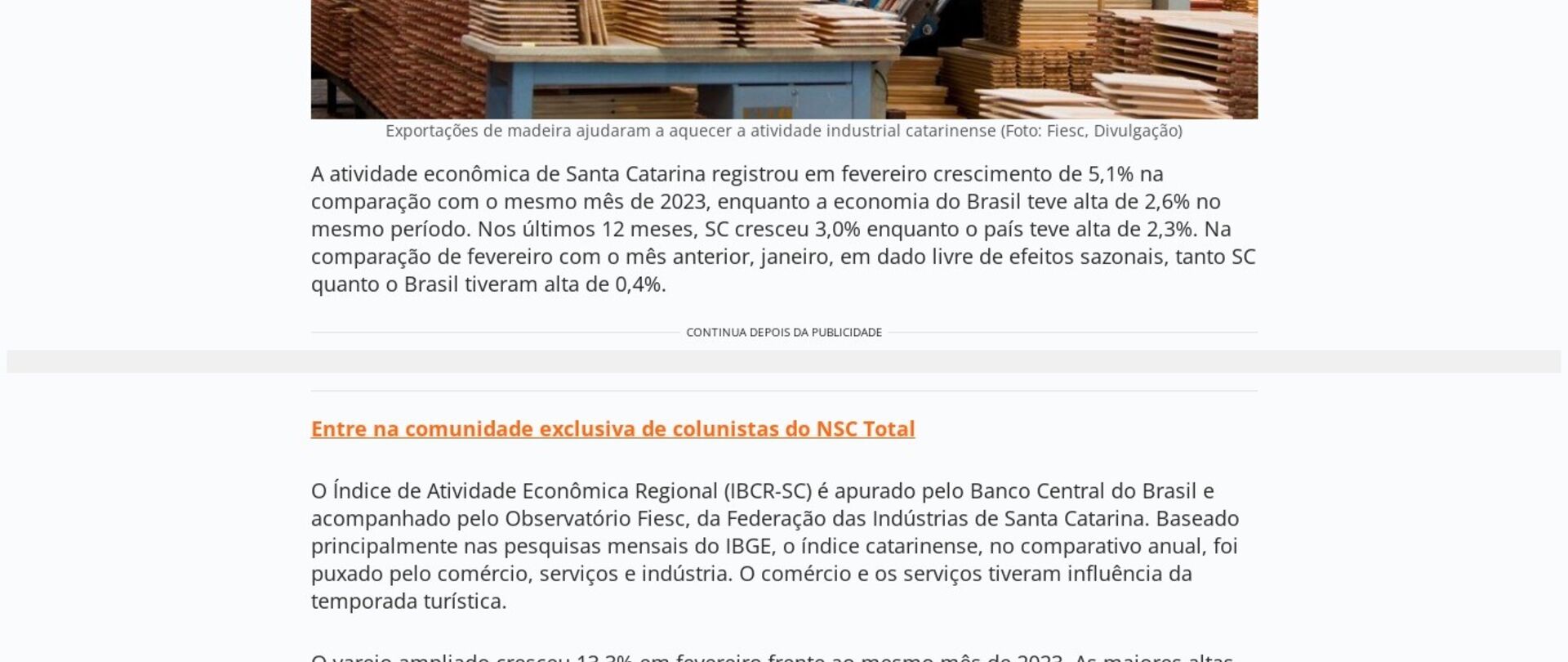 Prévia do PIB mostra que SC cresceu acima da média do país em fevereiro
