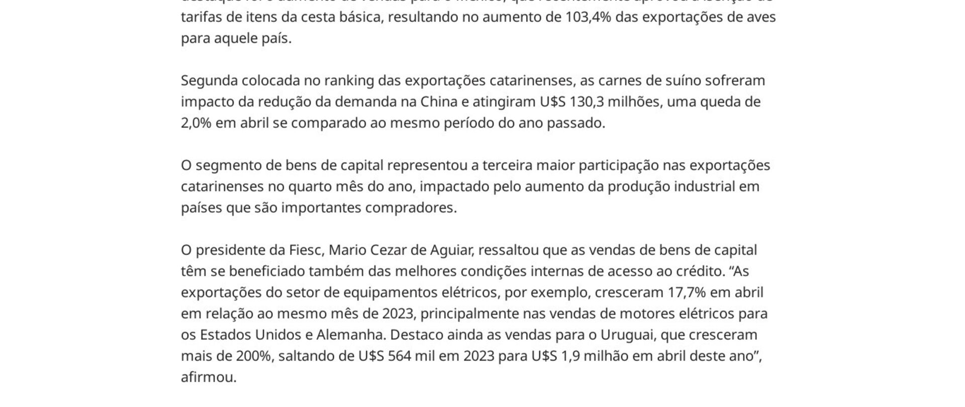 Exportações de SC crescem 2,4% e beiram US$ 1 bilhão em abril