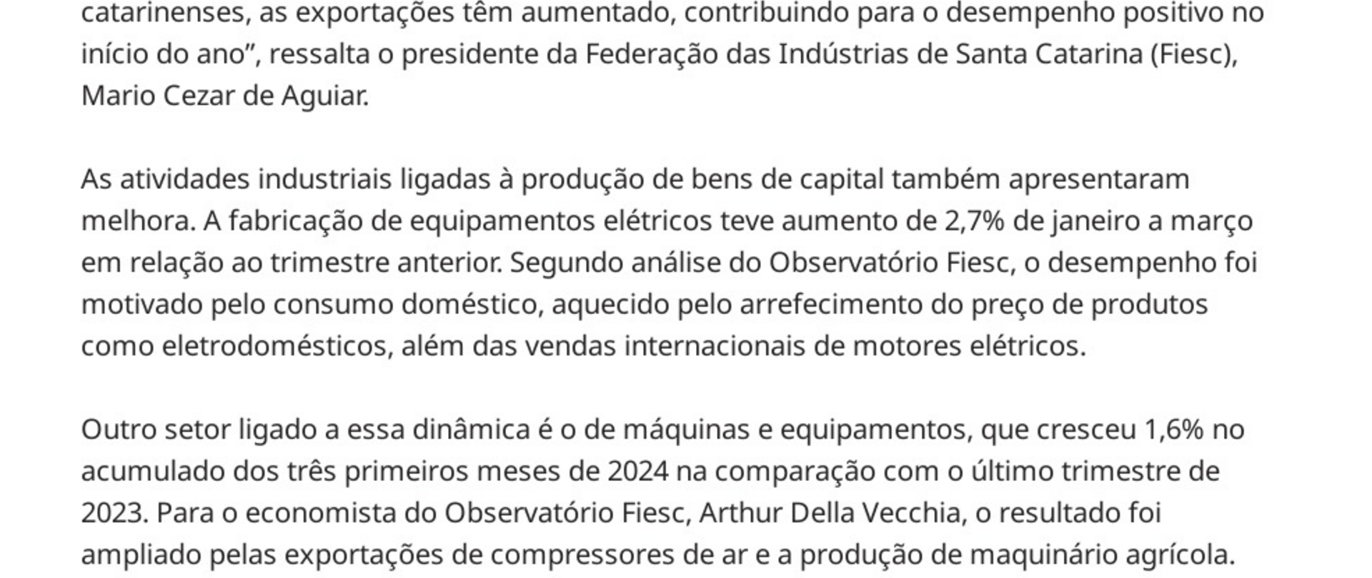 Indústria catarinense cresce 1,1% no 1º trimestre