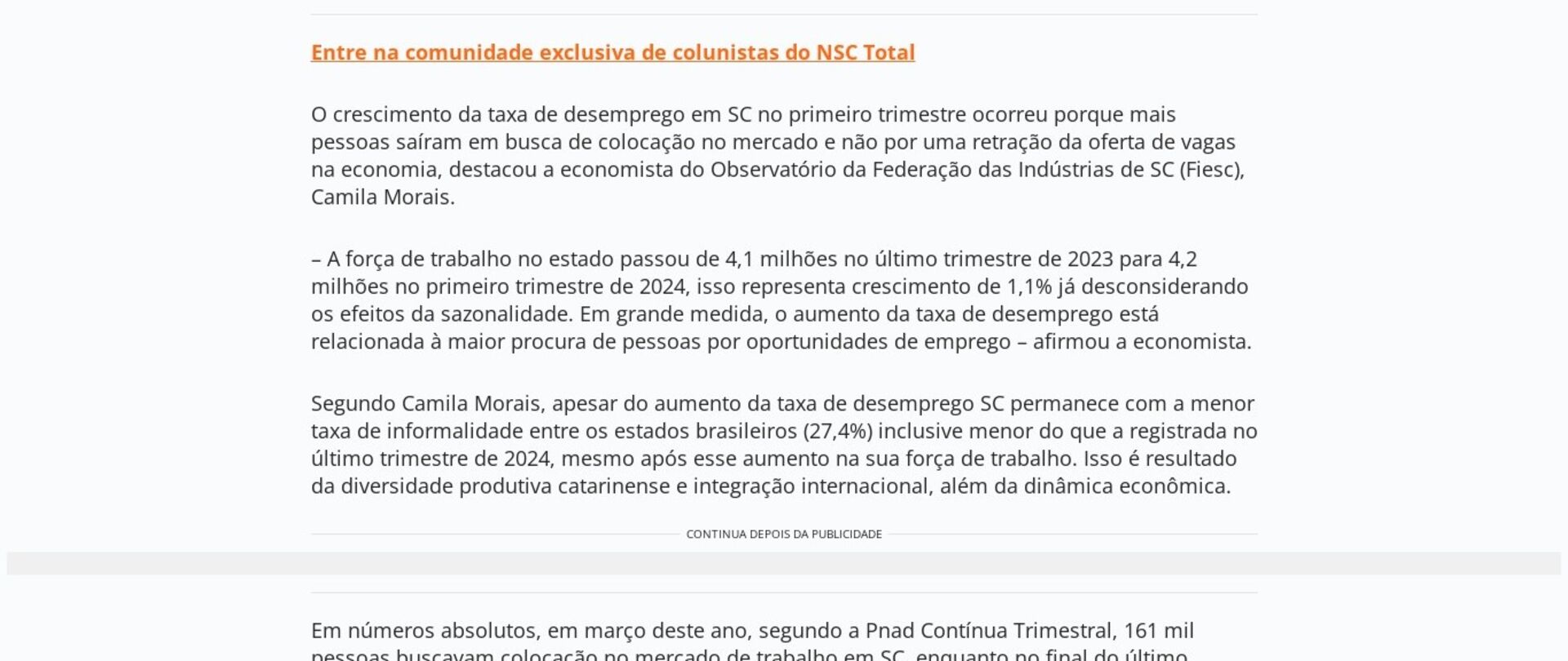 Taxa de desemprego cresce em Santa Catarina no primeiro trimestre do ano
