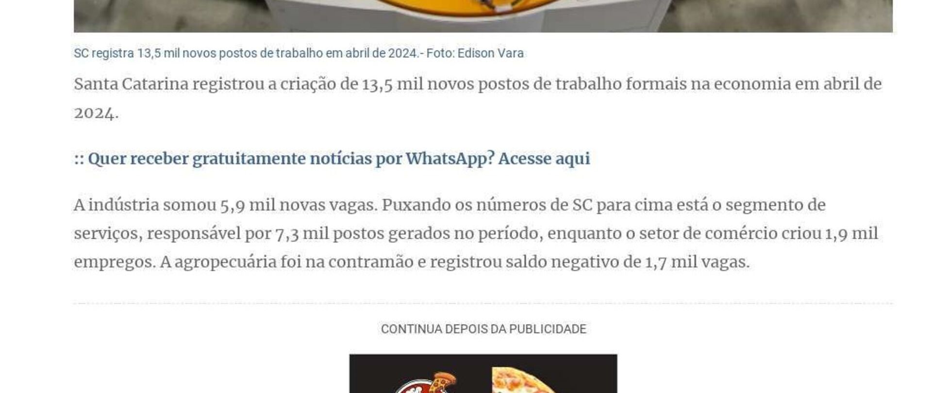 Indústria catarinense cria 5,9 mil vagas de trabalho em abril