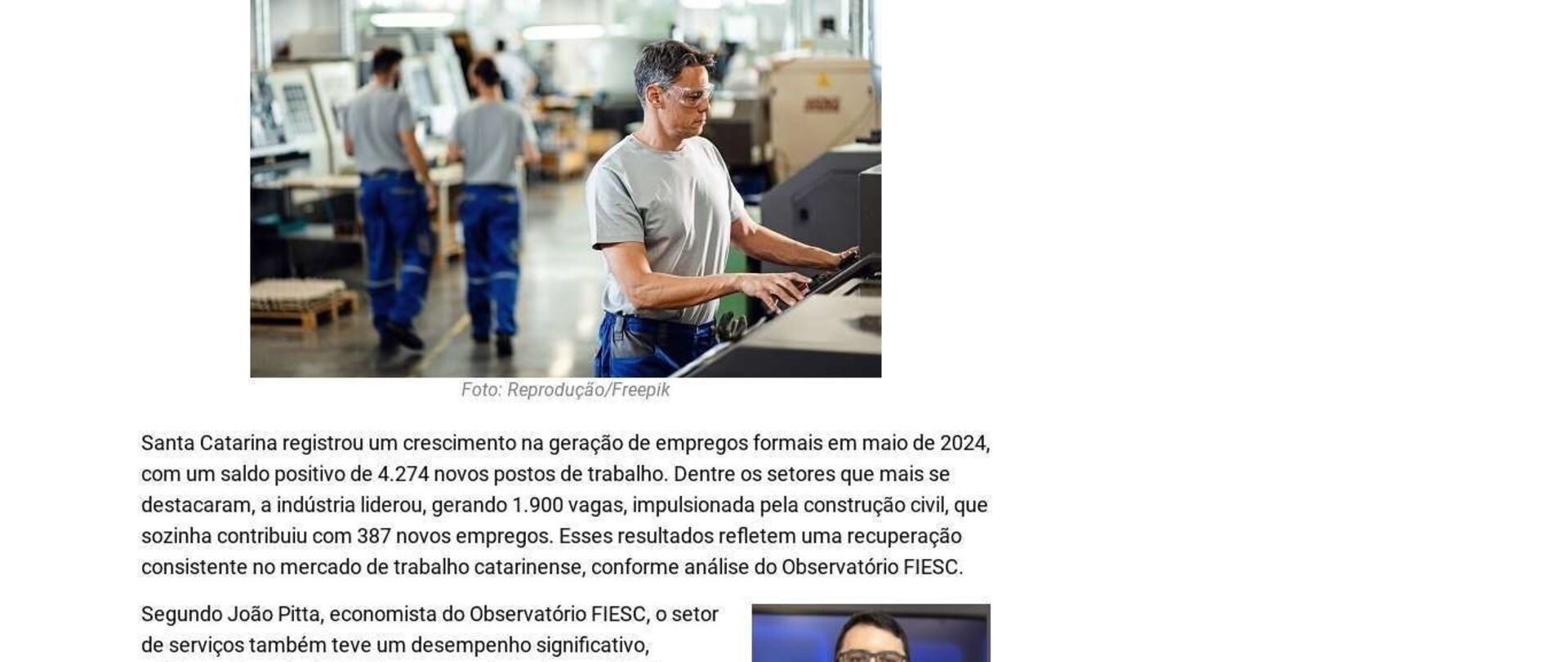 Indústria e serviços impulsionam criação de empregos em SC