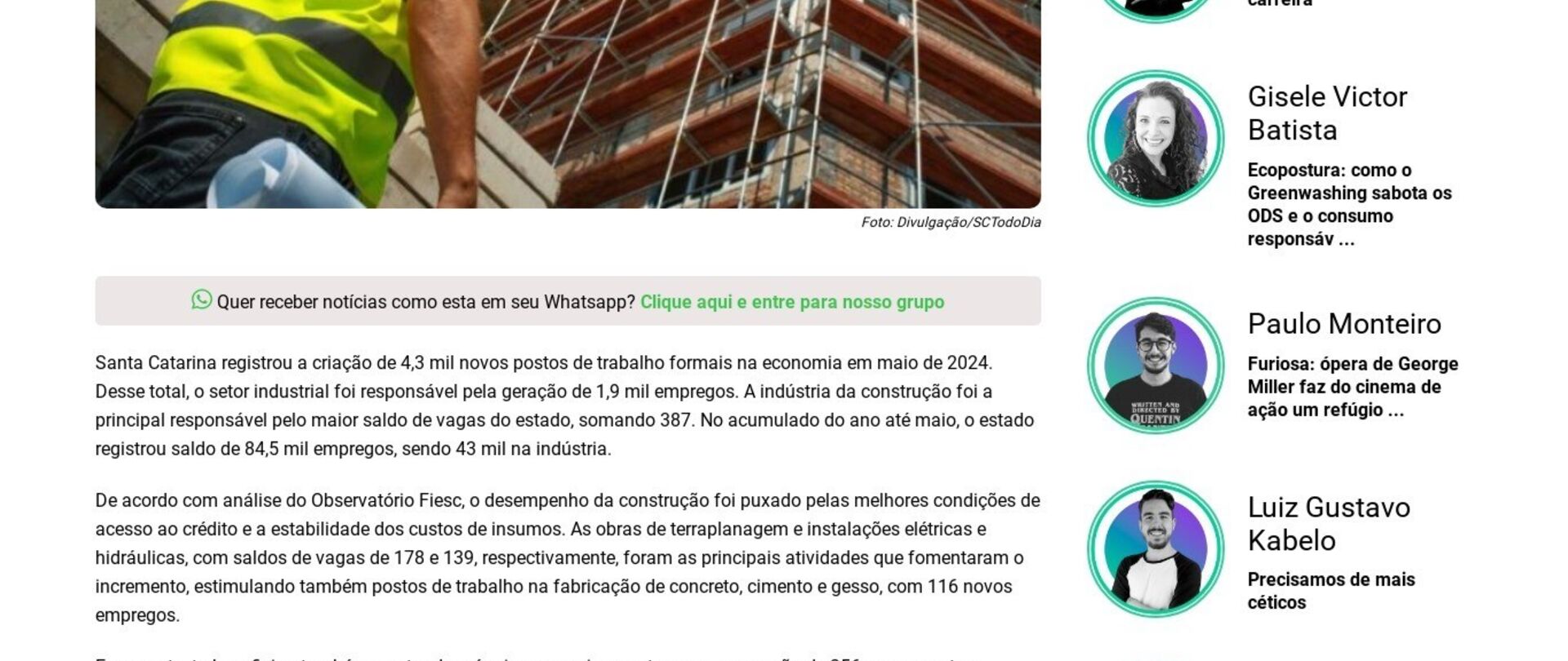Indústria catarinense gera 1,9 mil vagas de trabalho formais em maio