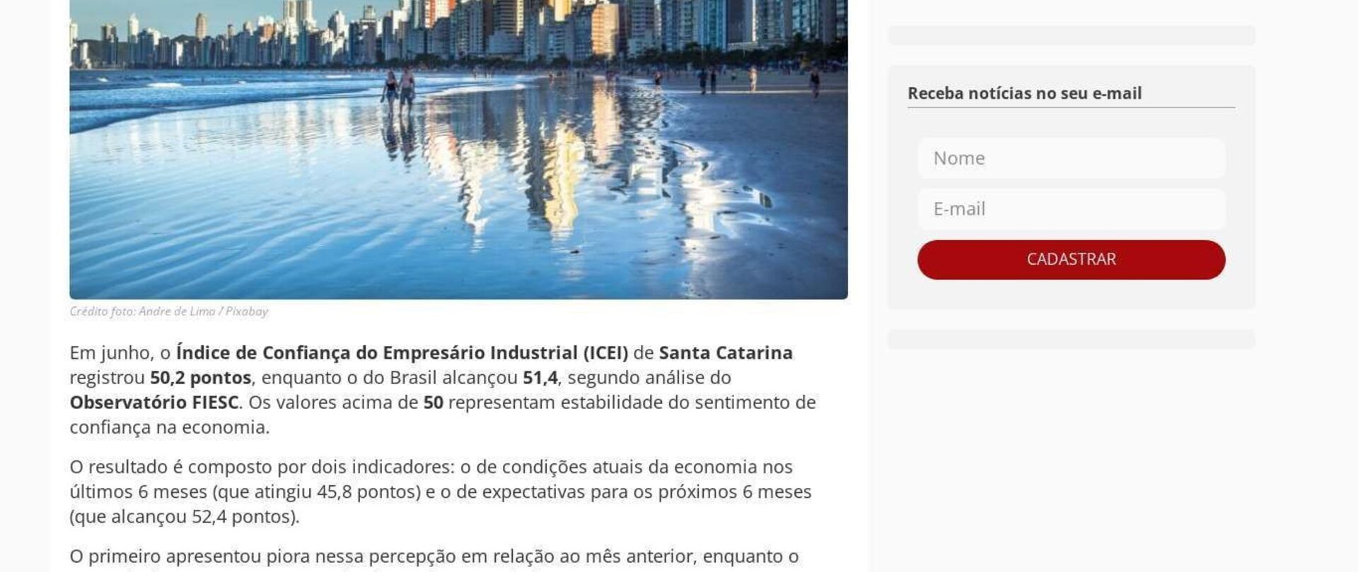 Confiança do empresário de SC fica na média em junho