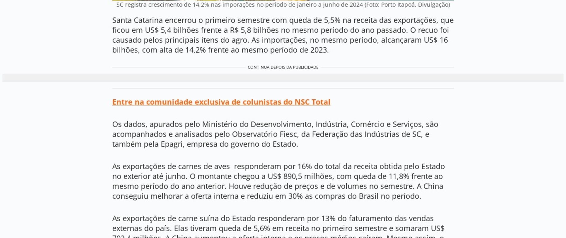 Com impacto do agro, governador de SC recuam 5,5% até junho