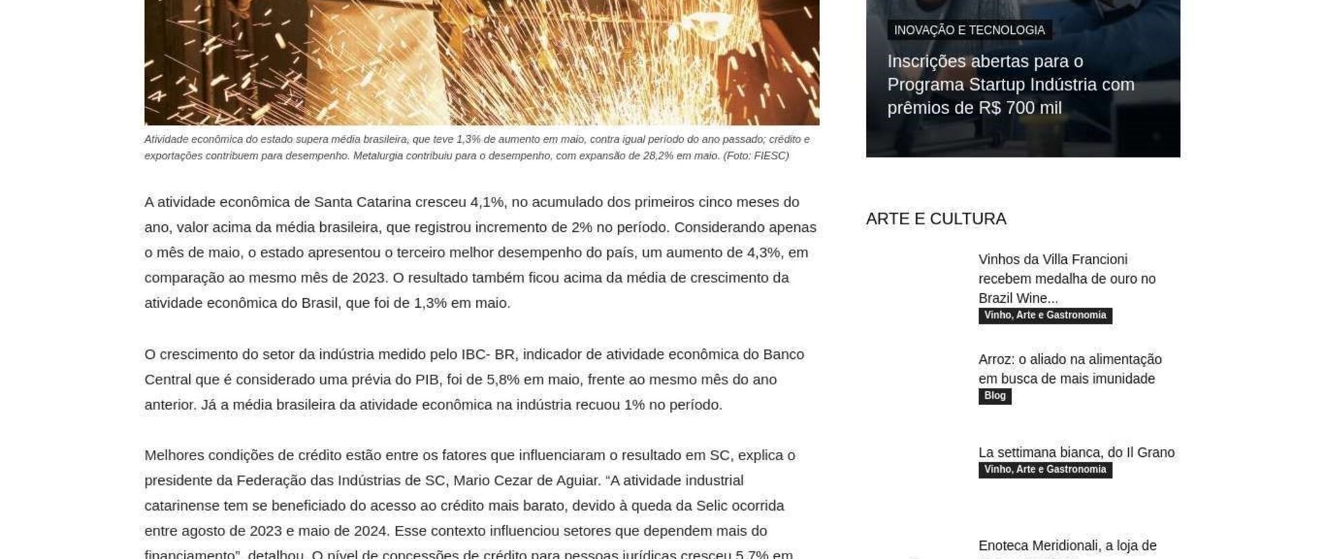 Economia catarinense cresce 4,3% em maio, terceiro maior resultado do país