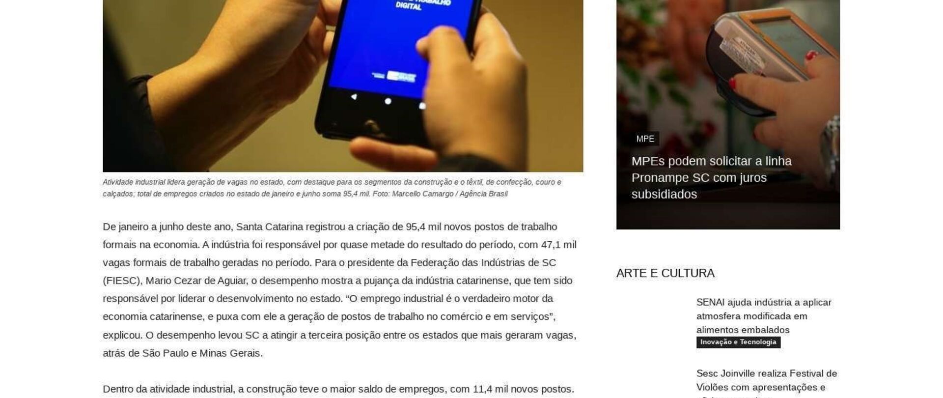 Indústria de SC abre 47 mil vagas de trabalho no primeiro semestre