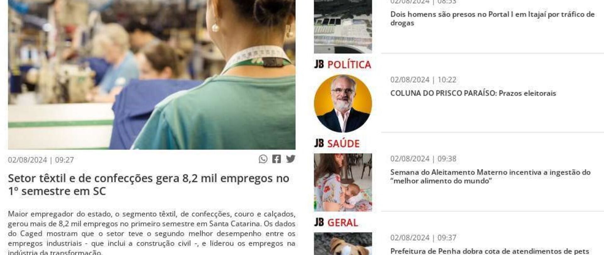 Setor têxtil e de confecções gera 8,2 mil empregos no 1º semestre em SC