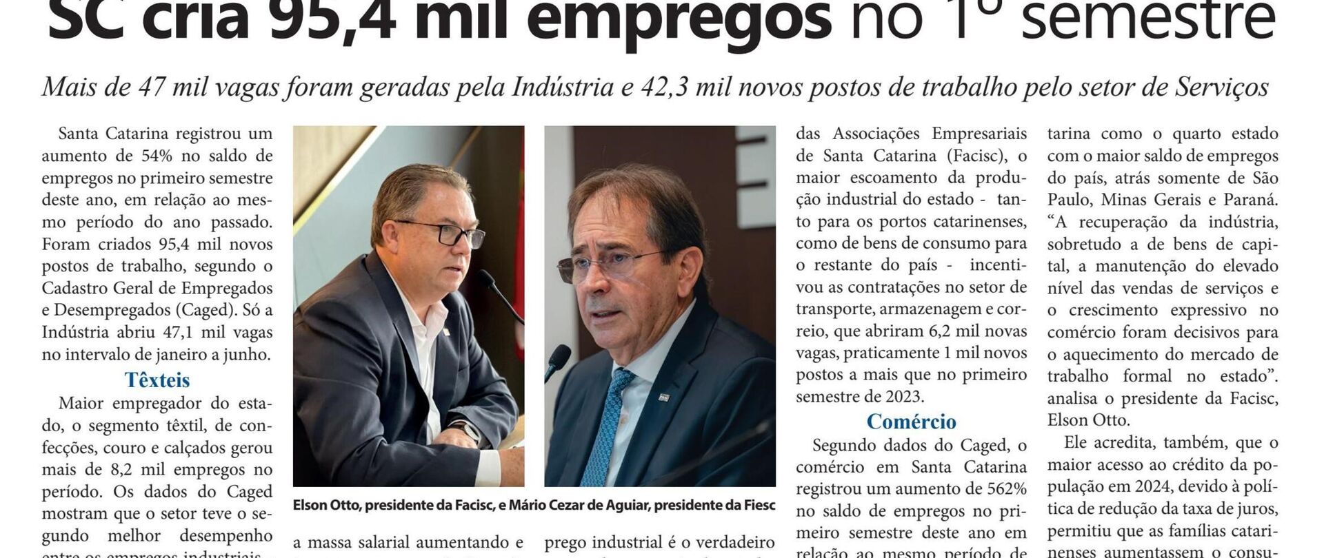 SC cria 95,4 mil empregos no 1º semestre