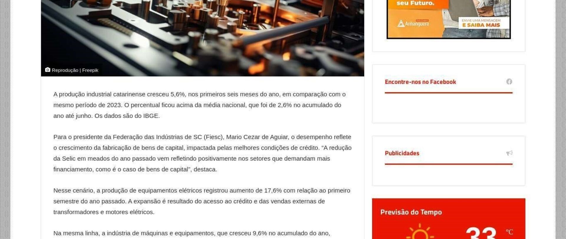 Produção Industrial cresce 5,6% no primeiro semestre em SC 