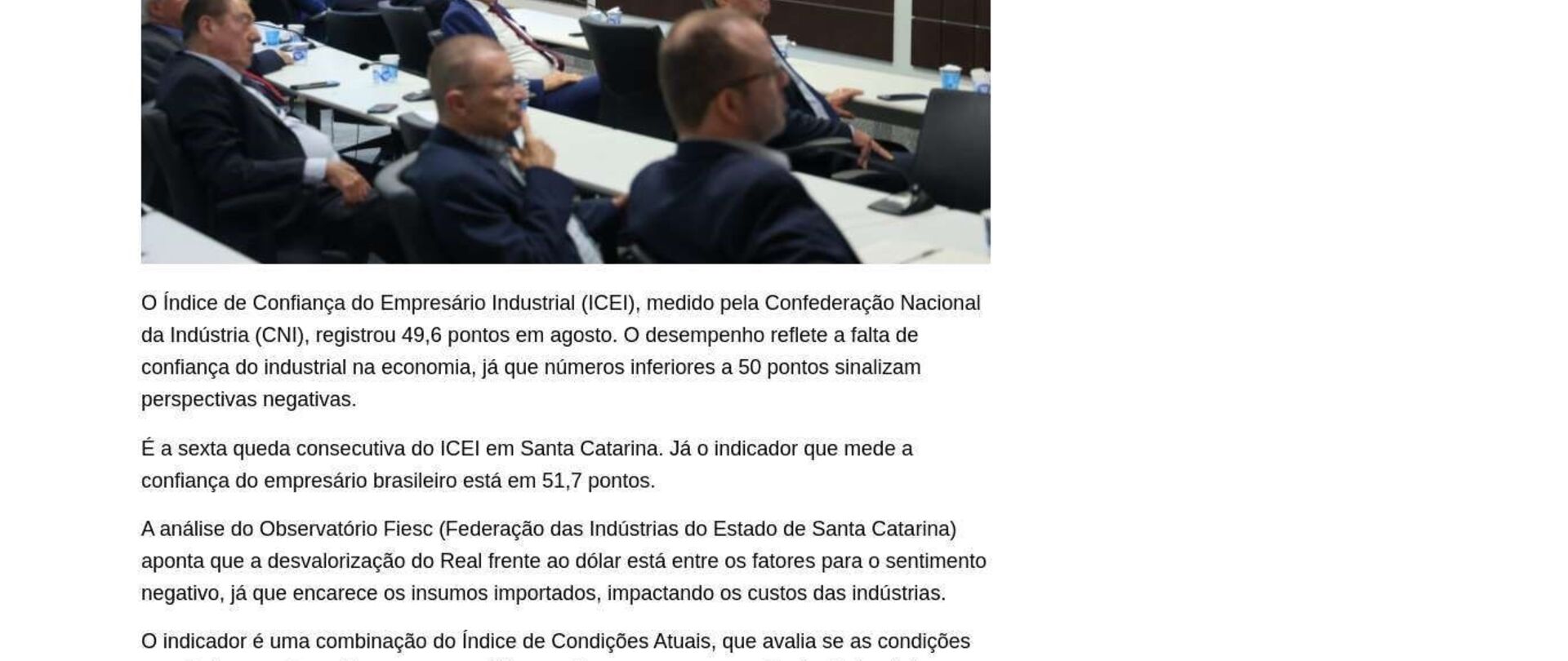 Industrial catarinense está menos confiante no mês de agosto