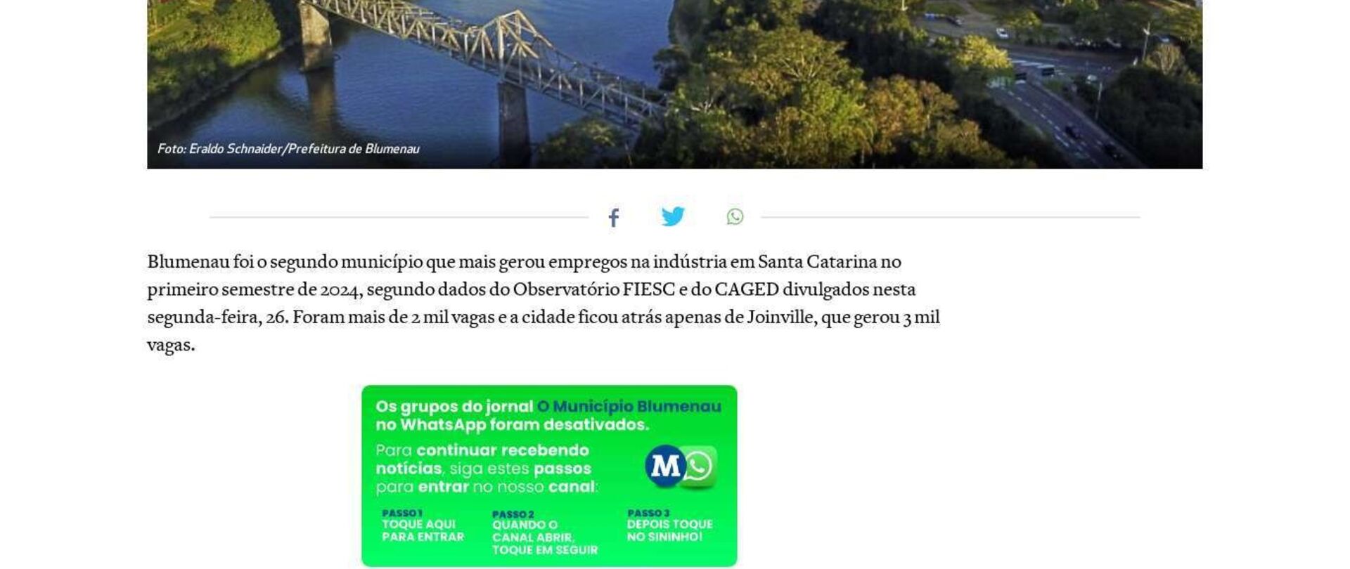 Blumenau é a segunda cidade no estado que mais gerou empregos na indústria em 2024