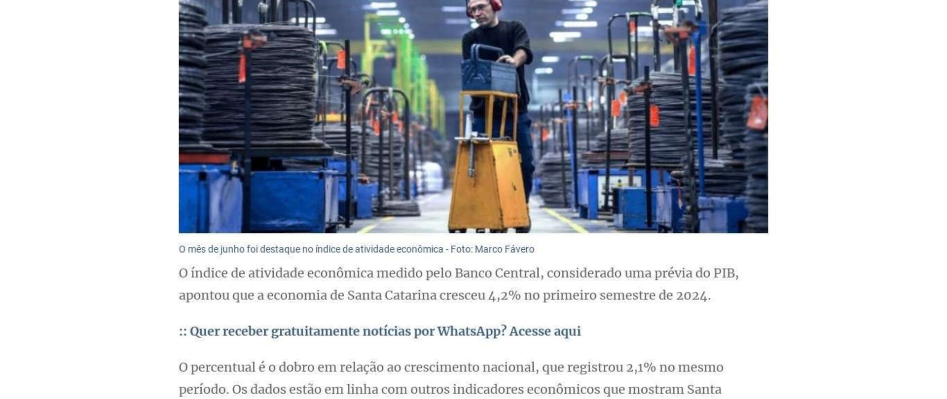 Economia catarinense cresce o dobro da média nacional no primeiro semestre de 2024
