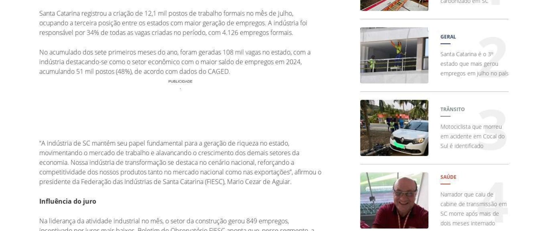 Santa Catarina é o 3º estado que mais gerou empregos em julho no país 