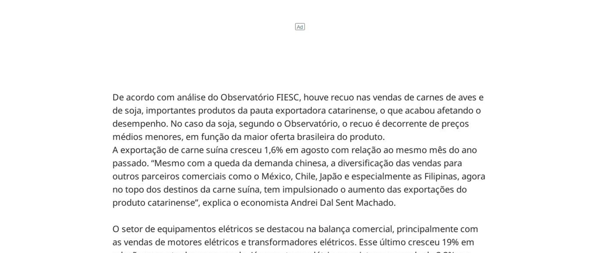 Exportações de SC atingem US$ 942 milhões em agosto