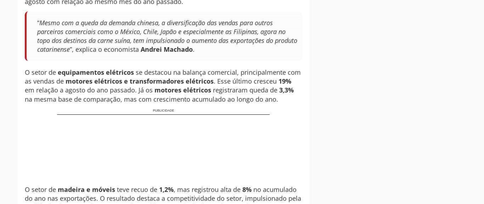 Exportação de SC cai 13% em agosto e importação cresce 17,2%