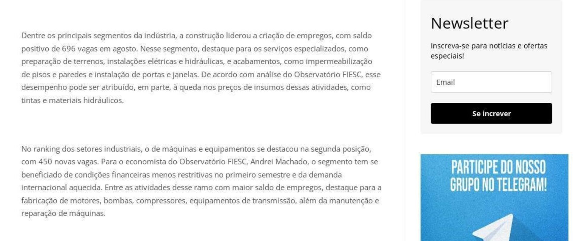 Santa Catarina gera 7,6 mil novos empregos em agosto