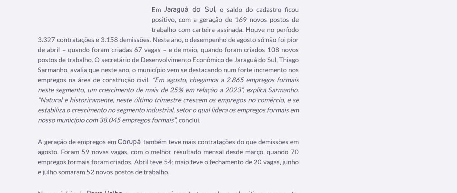 Empresas da microrregião criam quase 350 postos de trabalho em agosto