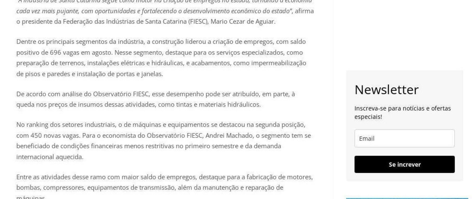 Santa Catarina gera 7,6 mil novos empregos em agosto