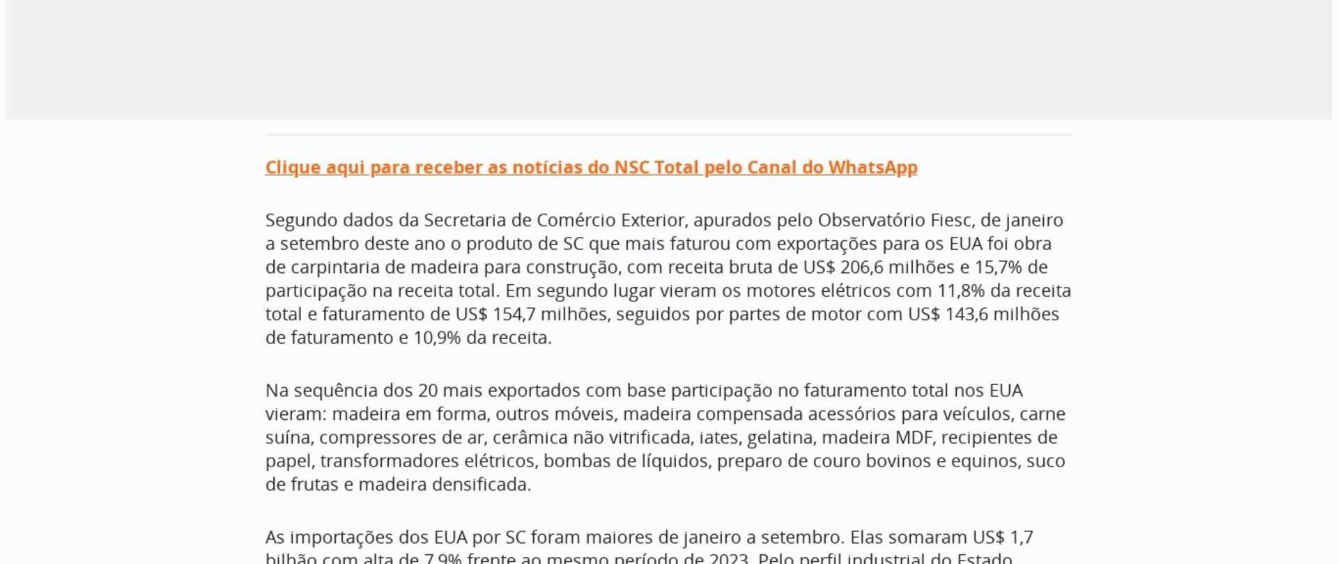 Saiba quais produtos de SC faturam mais nas exportações aos EUA e mudanças possíveis