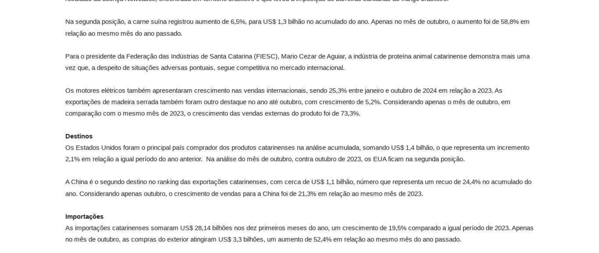 Exportações crescem 23,4% em outubro e atingem US$ 1 bilhão