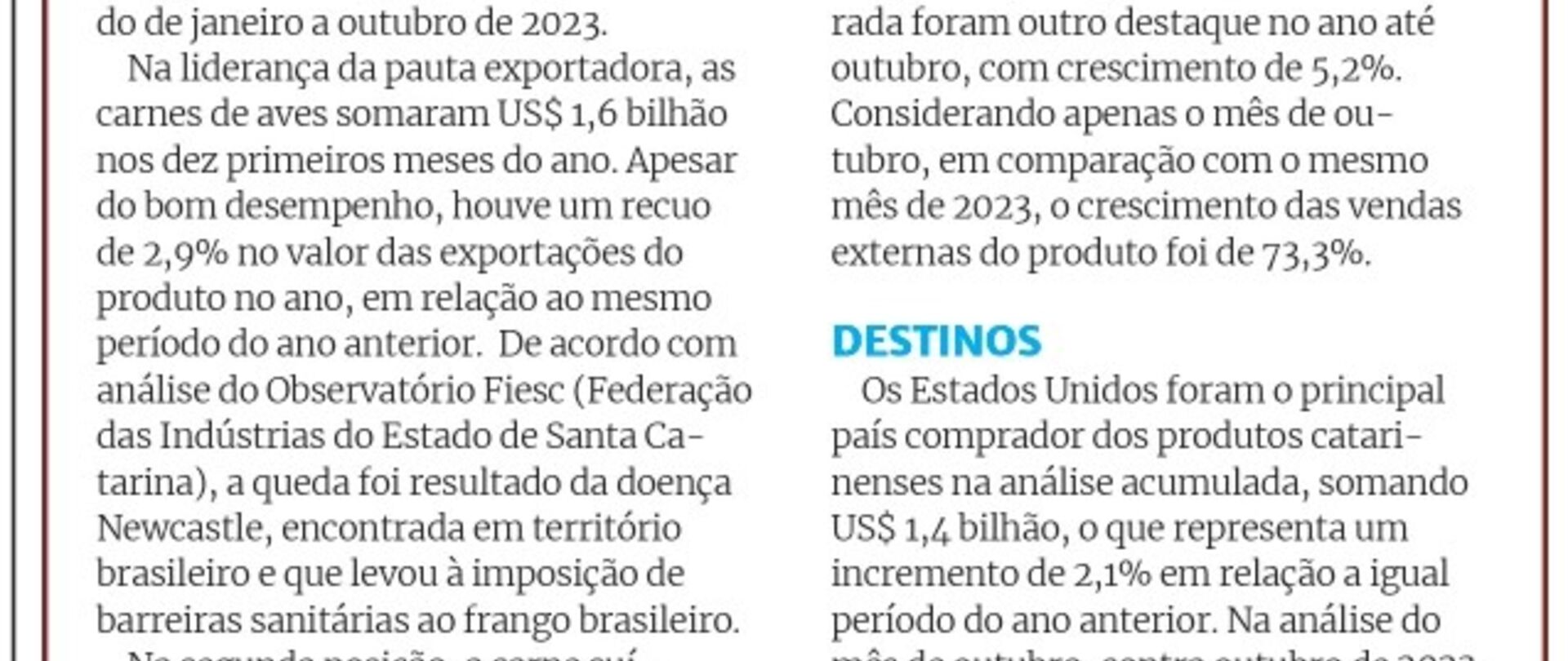 Exportações de SC em outubro chegam a US$ 1 bilhão