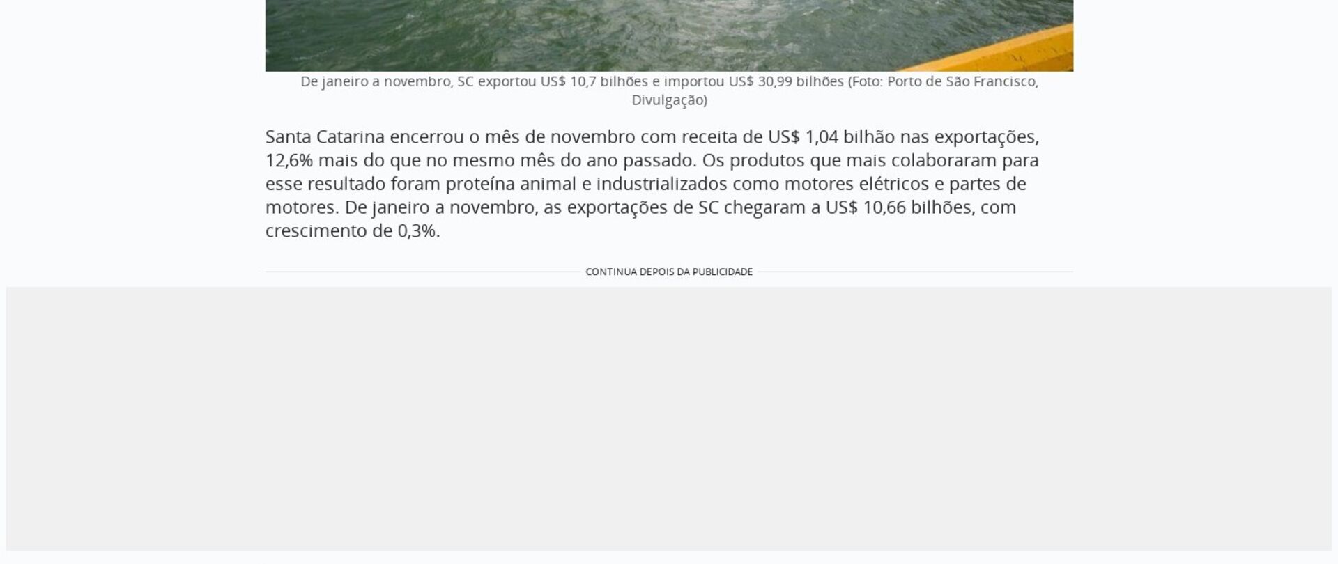 Exportações de SC crescem 12,6% e superam US$ 1 bilhão em novembro