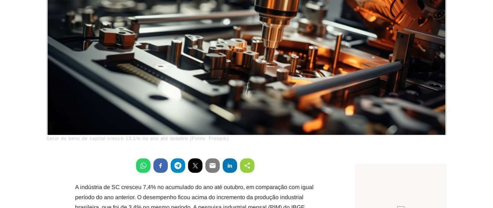 Indústria de SC cresce 7,4% no ano até outubro