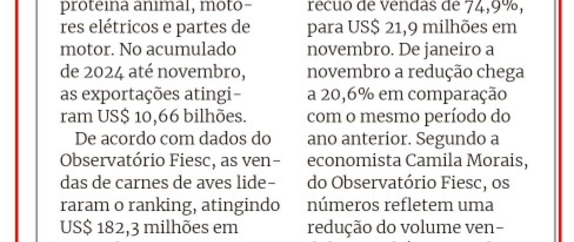 SC exporta US$ 1,04 bi em novembro