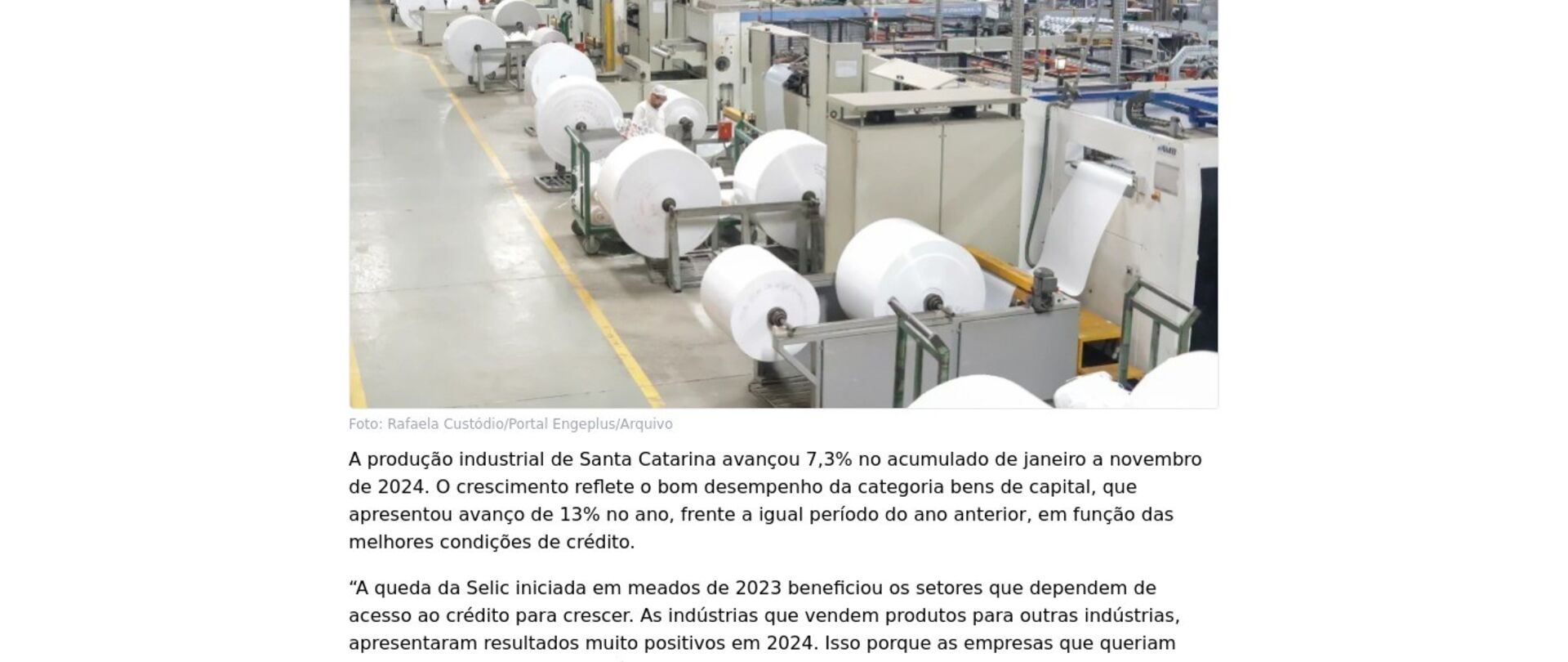 Produção industrial catarinense avançou 7,3% no acumulado de janeiro a novembro de 2024