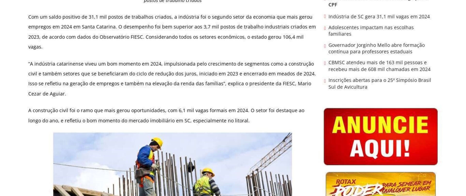 Indústria tem saldo positivo de 31,1 mil postos de trabalhos criados