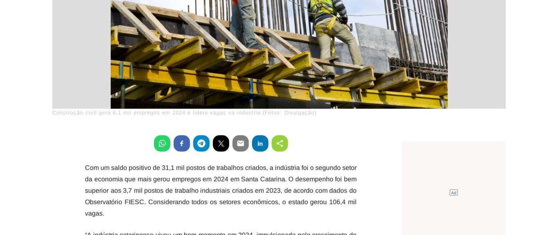 31,1 mil postos de trabalhos criados na indústria em SC 