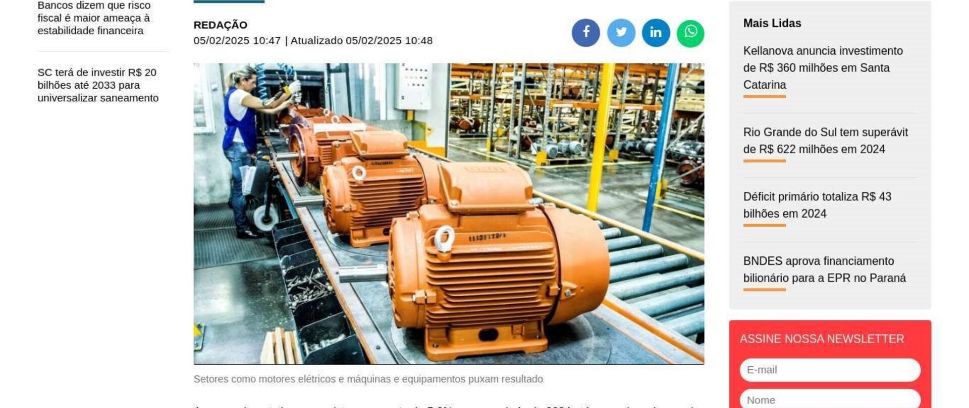 Economia catarinense avança 5,6% até novembro