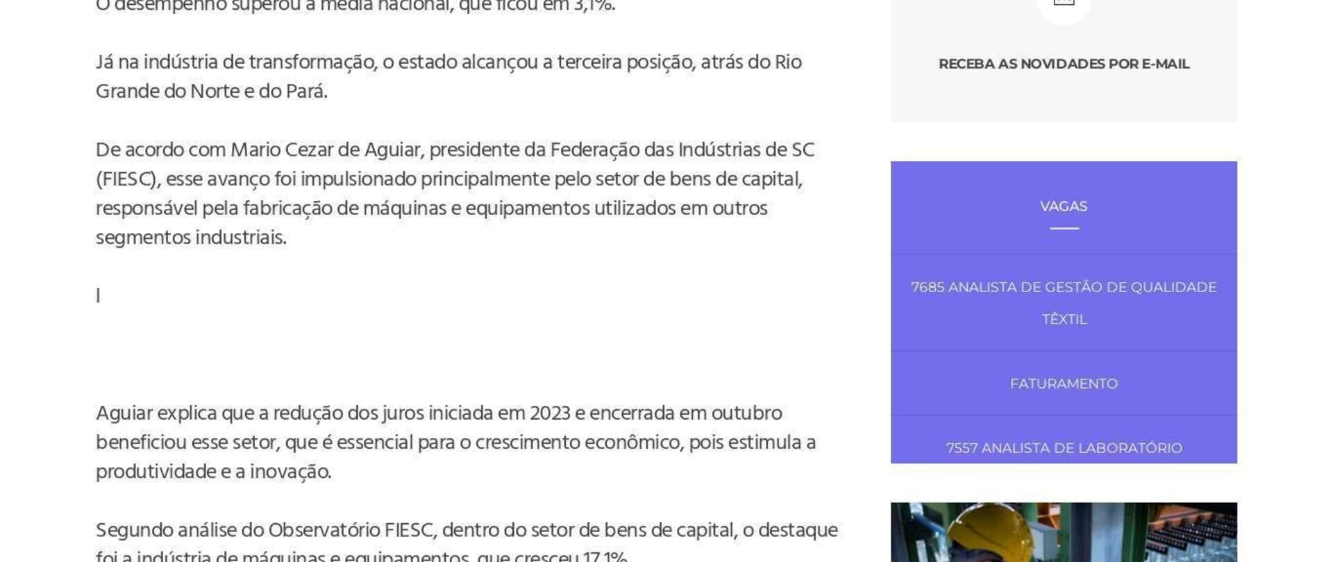 Produção industrial avança 7,7% em Santa Catarina 