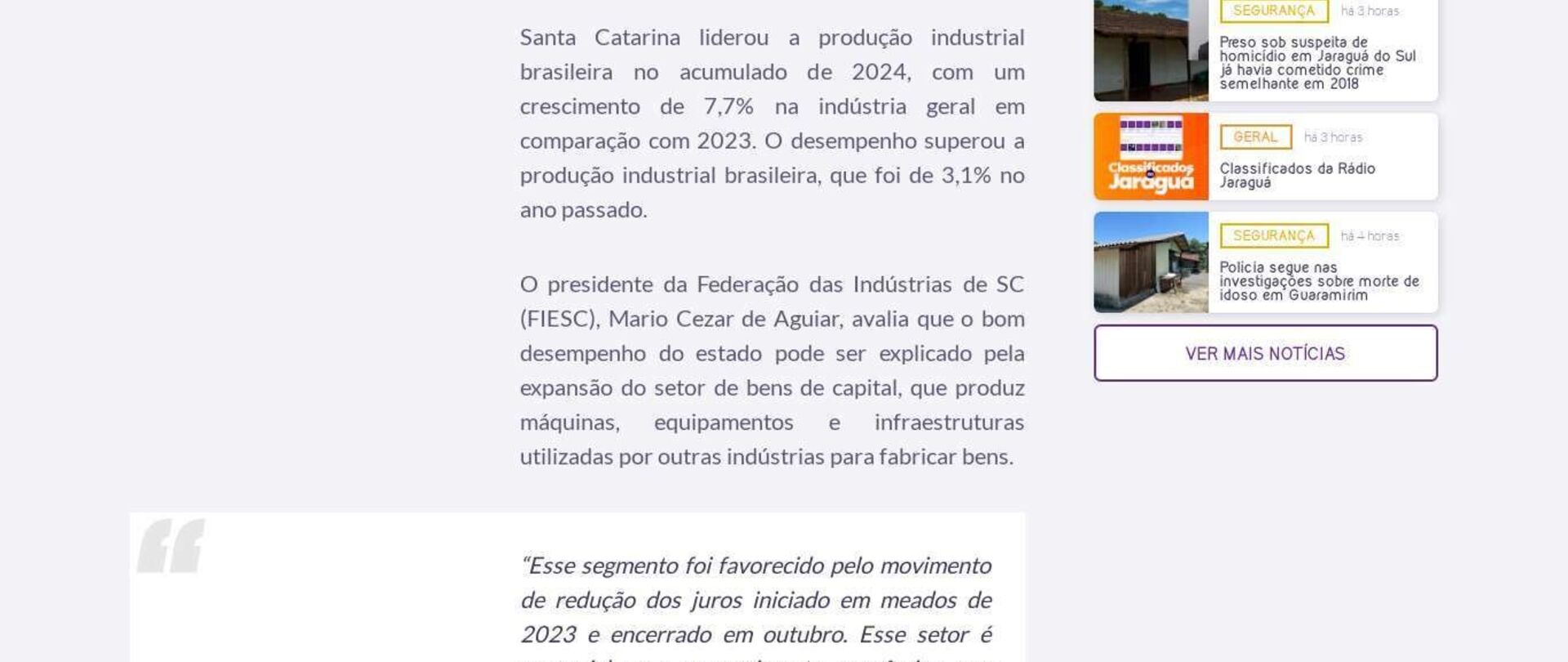 SC lidera expansão da indústria no país em 2024