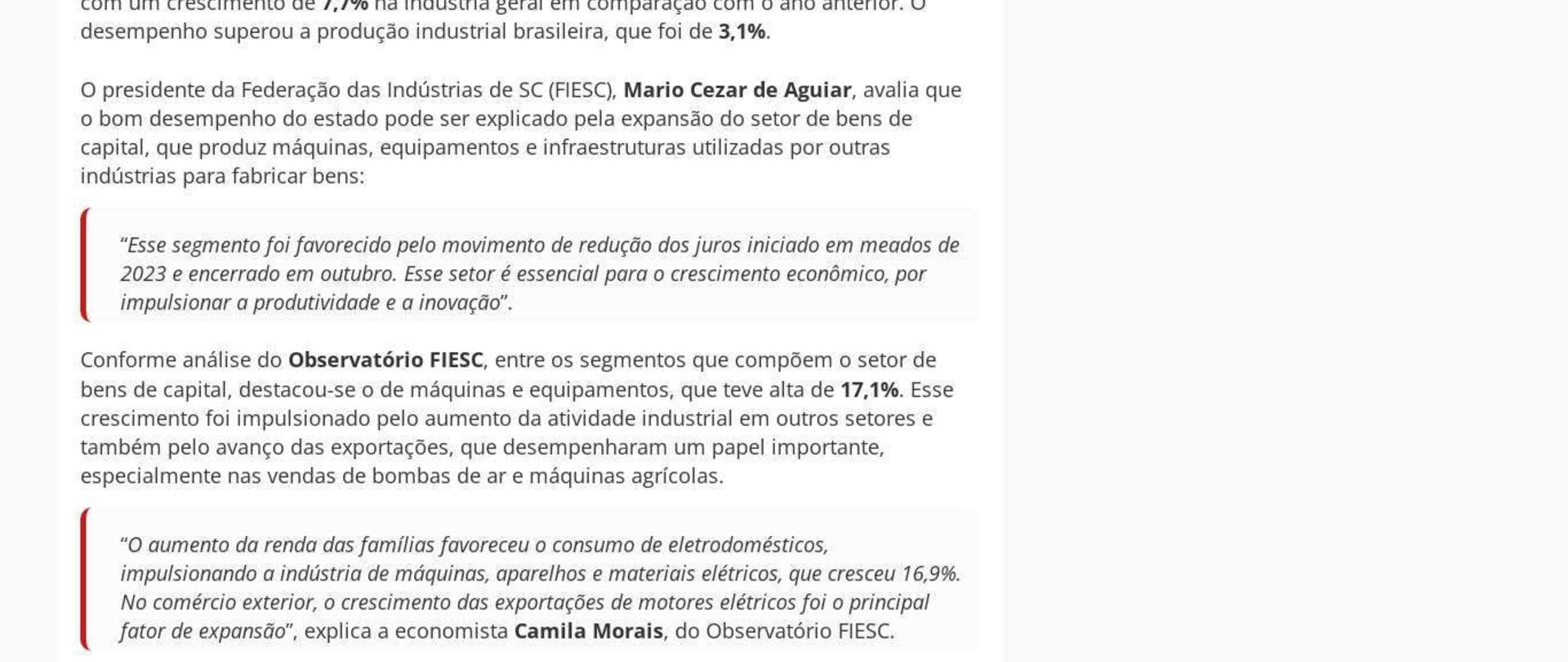 SC lidera expansão da indústria no país em 2024