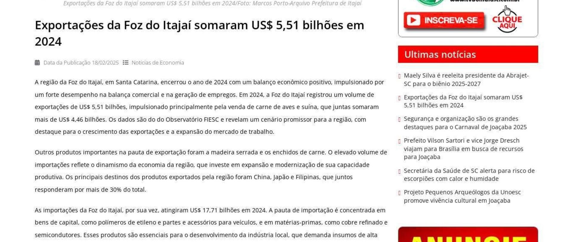  Exportações da Foz do Itajaí somaram US$ 5,51 bilhões em 2024 - Bom Dia SC