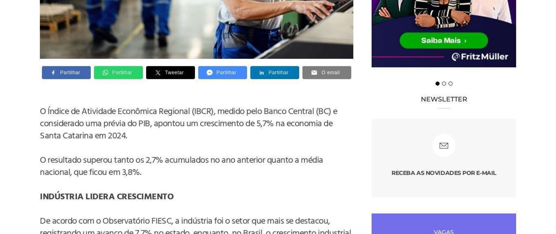 Indústria avança 7,7% no estado
