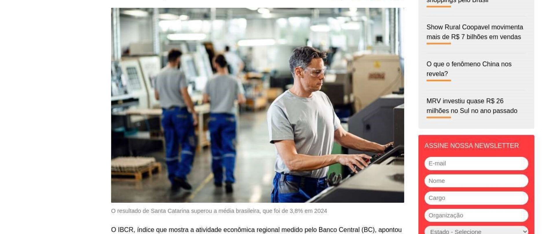 Atividade econômica catarinense cresce 5,7% em 2024