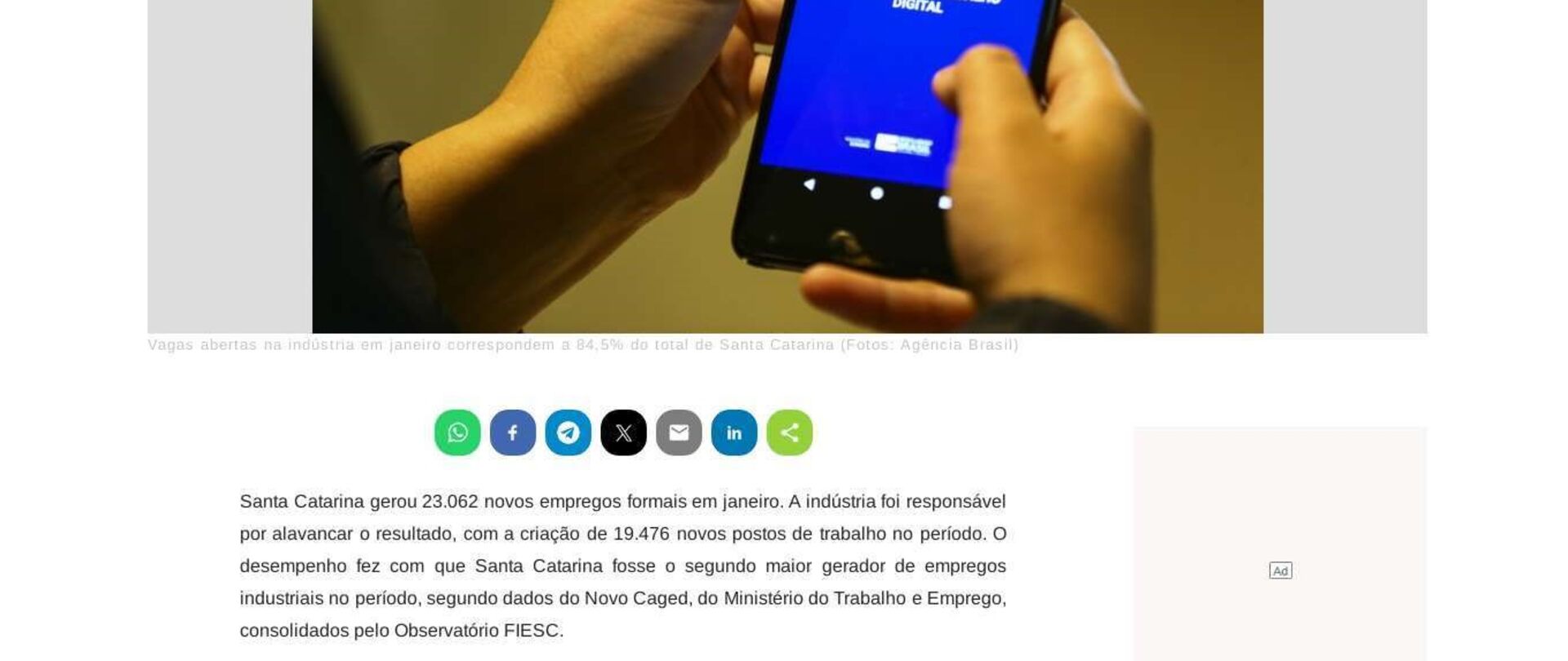 Indústria gera quase 20 mil empregos em janeiro em Santa Catarina