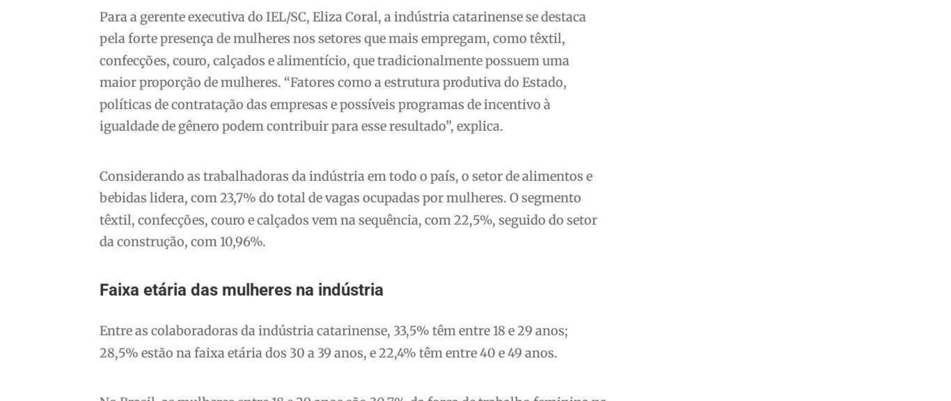 Indústria catarinense é a que mais emprega mulheres no país, 8% acima da média nacional