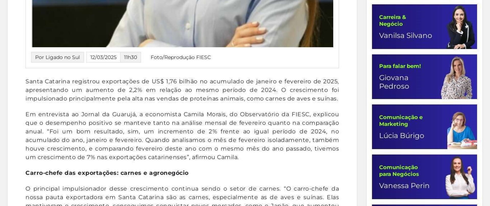 Santa Catarina exporta US$ 1,76 bilhão nos primeiros meses de 2025: crescimento é impulsionado pelo agronegócio