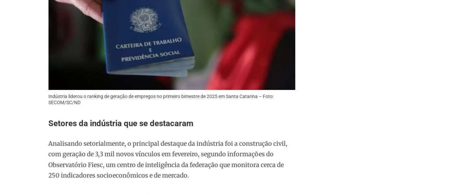 Mais de 30 mil vagas: indústria lidera geração de emprego em SC