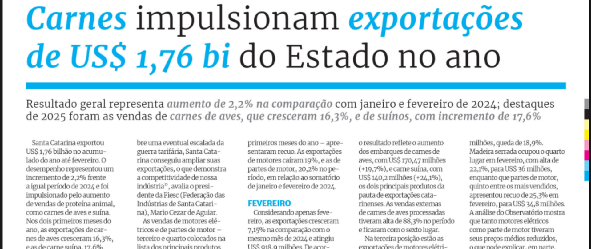 Carnes impulsionam exportações de US$ 1,76 bi do estado no ano