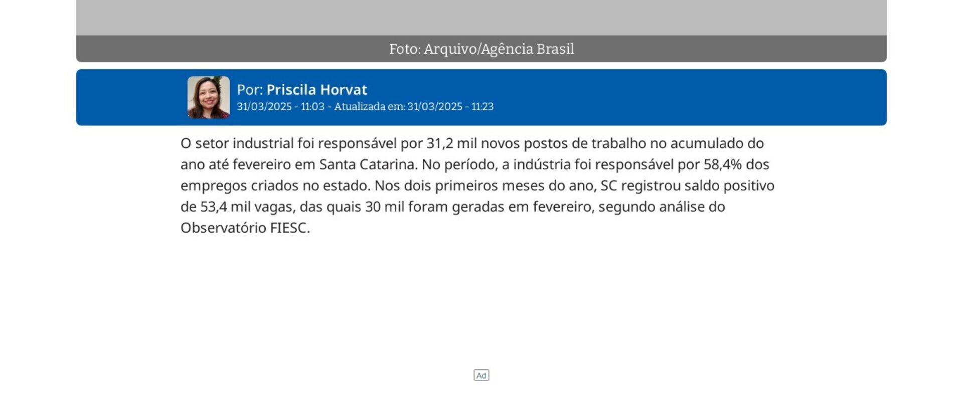 Indústria gera 31,2 mil vagas