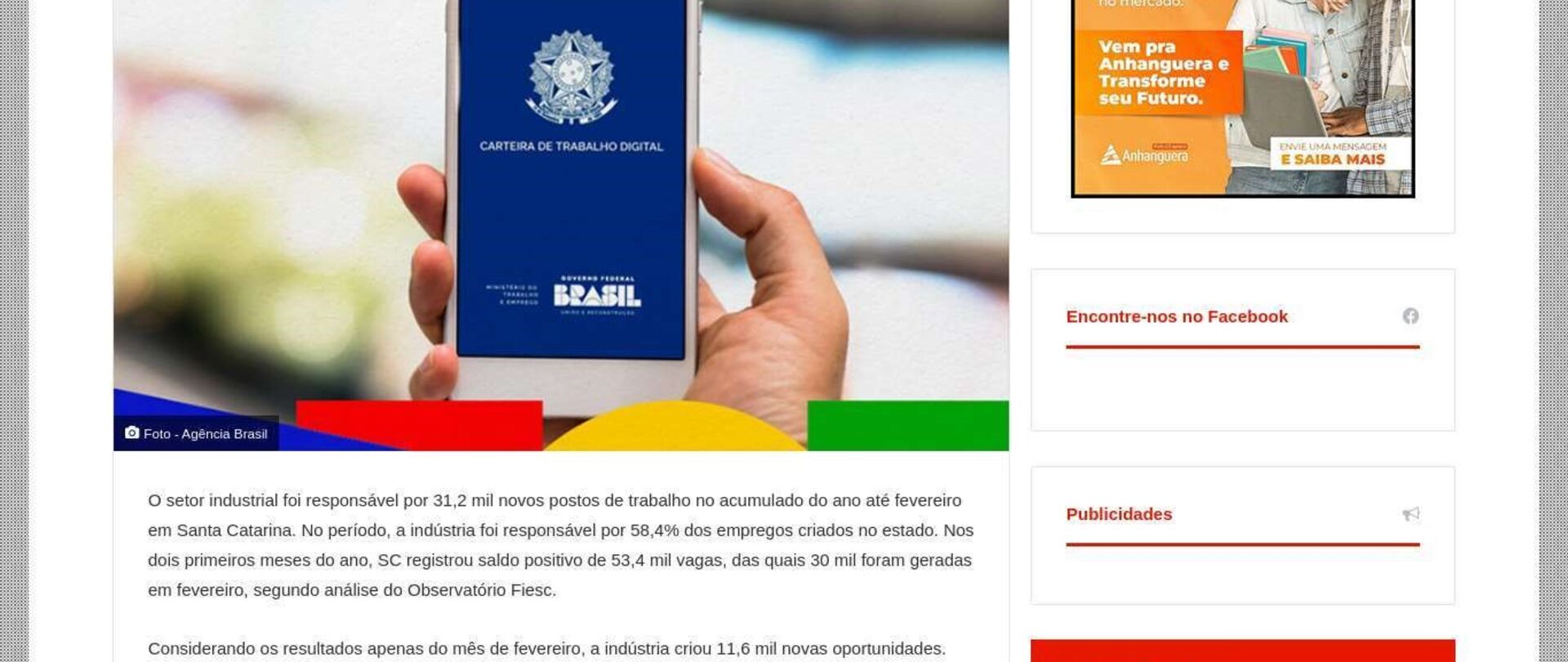 Indústria gera 31,2 mil vagas no ano e lidera geração de empregos em SC