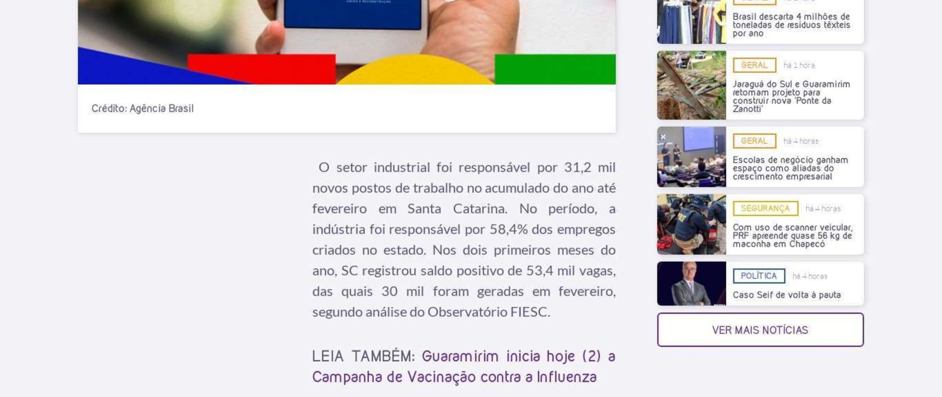 Indústria gera 31,2 mil vagas no ano e lidera geração de empregos em SC 