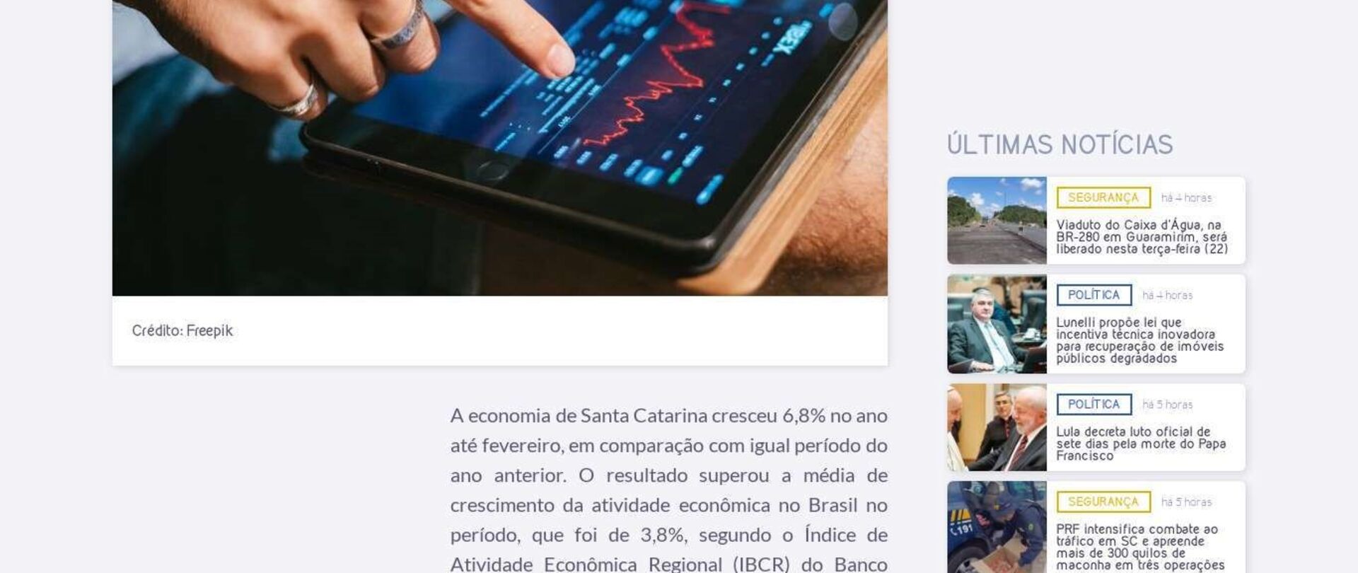 Atividade econômica de SC cresce 6,8% no primeiro bimestre