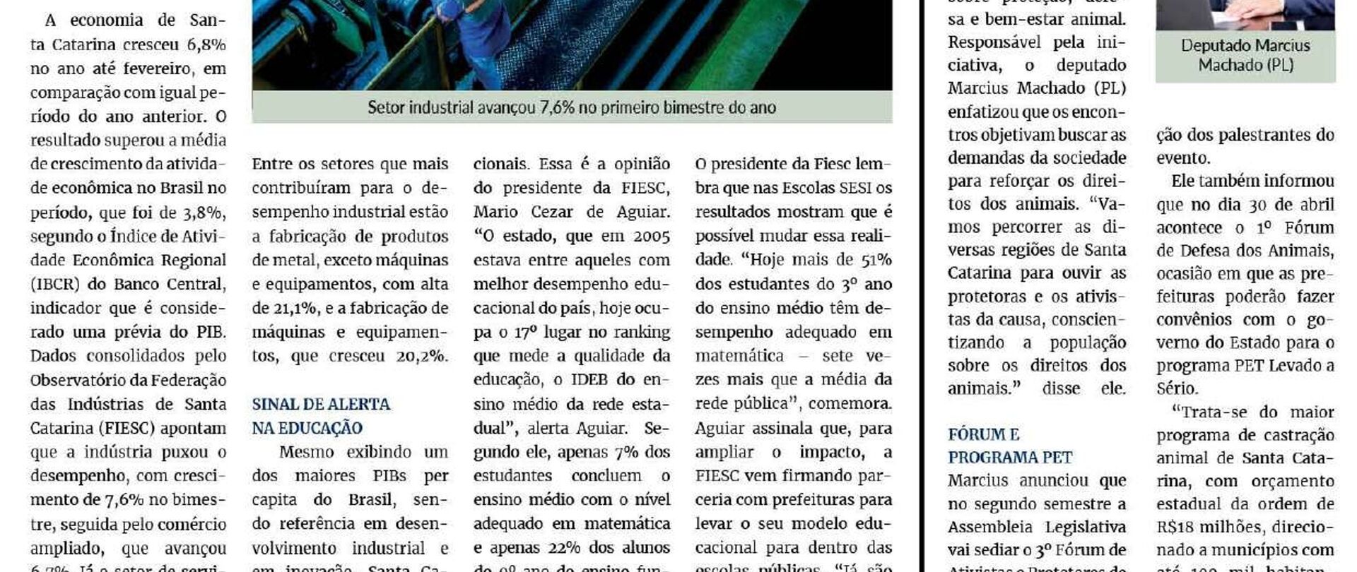 Indústria puxa desempenho da economia de Santa Catarina 